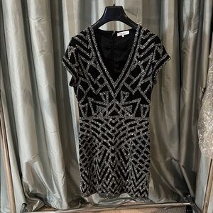 Parker Black Mini Dress with Silver Beading